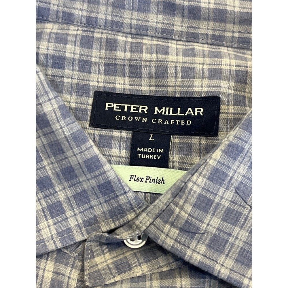 Peter Millar Crown Crafted Blue Plaid Flex Finish Button Down Shirt Mens Large